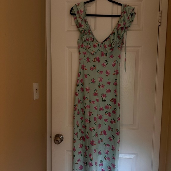 Zara Floral Satin Midi Dress Size M Tie Back, Summer, Trendy, blogger fave - Picture 5 of 8